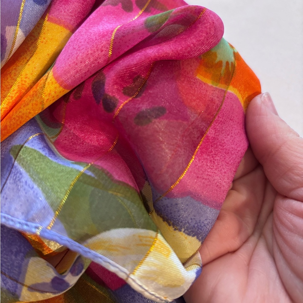 Vintage Colorful Floral Chiffon Shawl - Picture 4 of 6